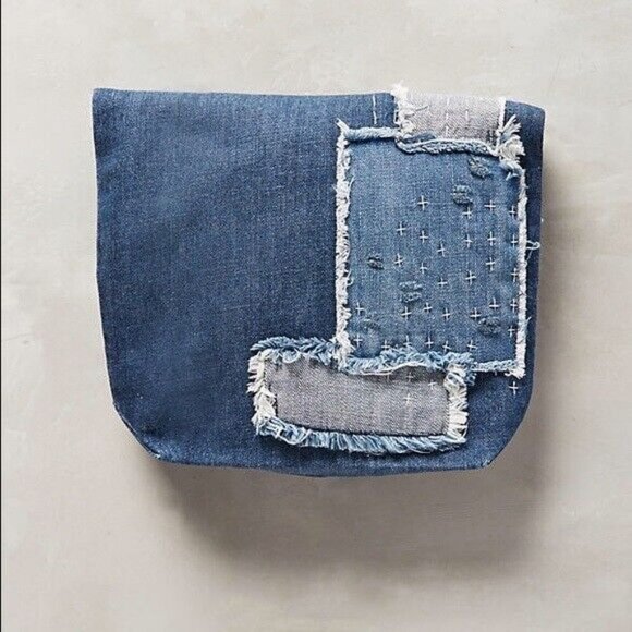 Anthropologie Handbag CLOTH & STONE Pouch PATCHWORK DENIM Zipper Frayed NWT - Picture 2 of 4